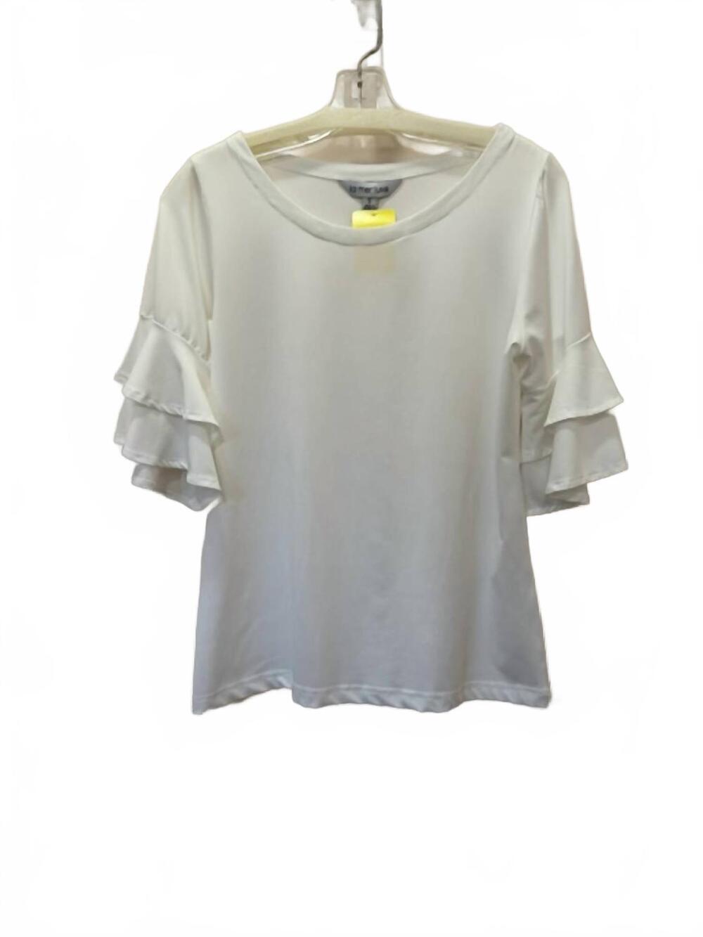 NEW LA MER LUXE women's gail double ruffle sleeve top in white
